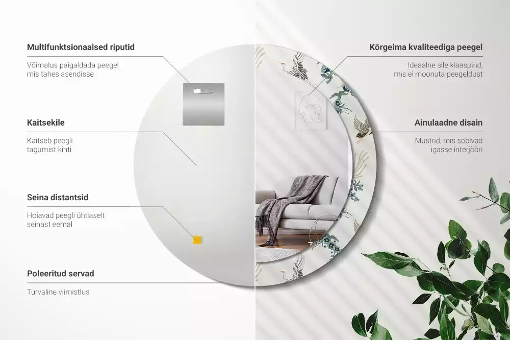 Oglindă cu decor rotundă Păsări chinezești