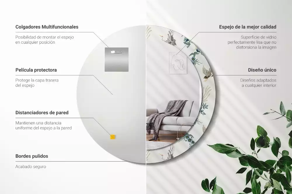 Oglindă cu decor rotundă Păsări chinezești