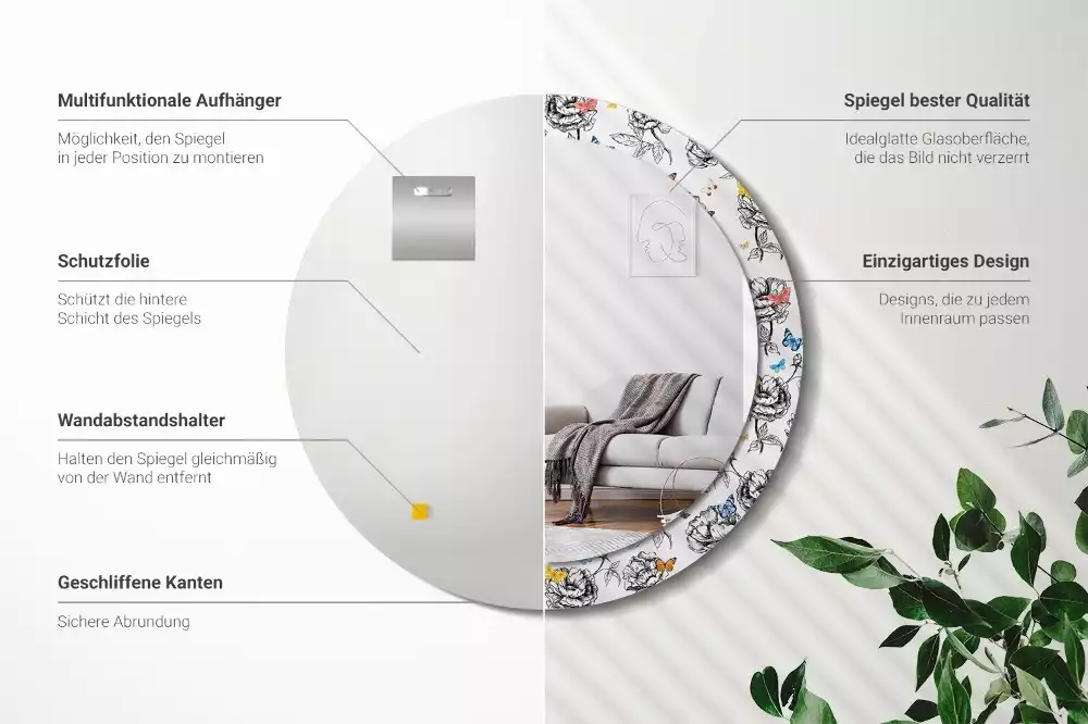 Oglindă rotundă imprimată Fluturi colorați