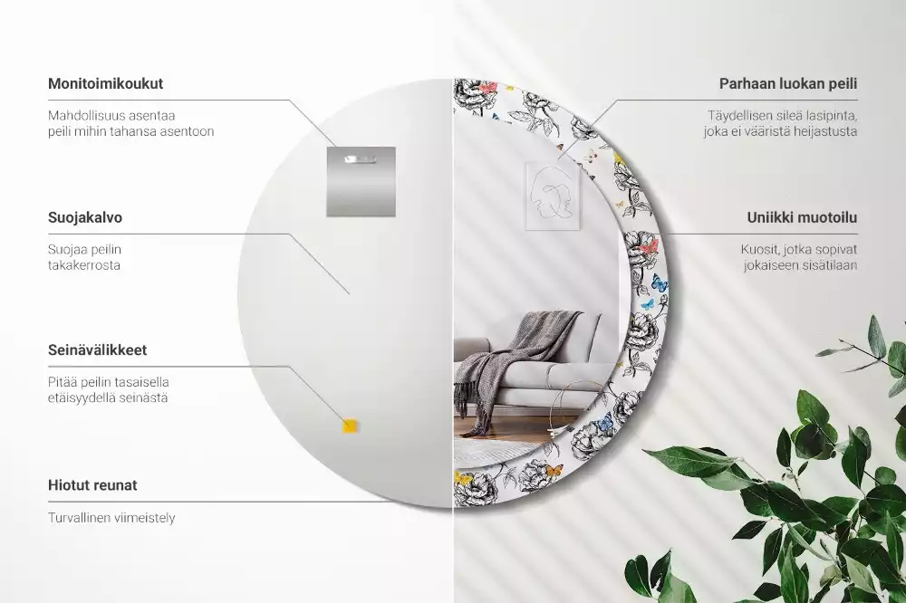 Oglindă rotundă imprimată Fluturi colorați