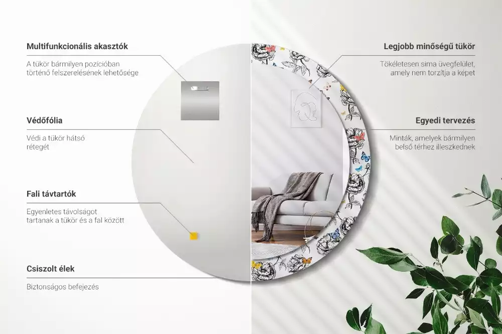 Oglindă rotundă imprimată Fluturi colorați