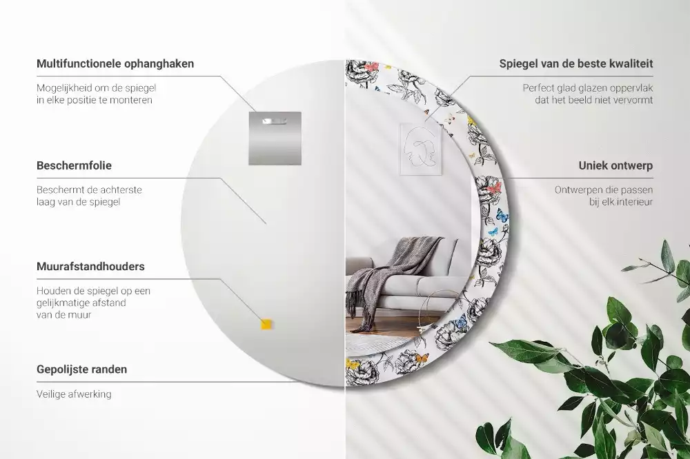 Oglindă rotundă imprimată Fluturi colorați