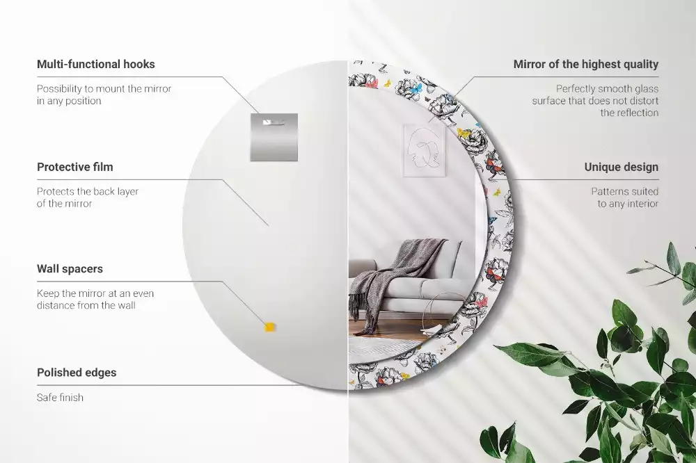 Oglindă rotundă imprimată Fluturi colorați