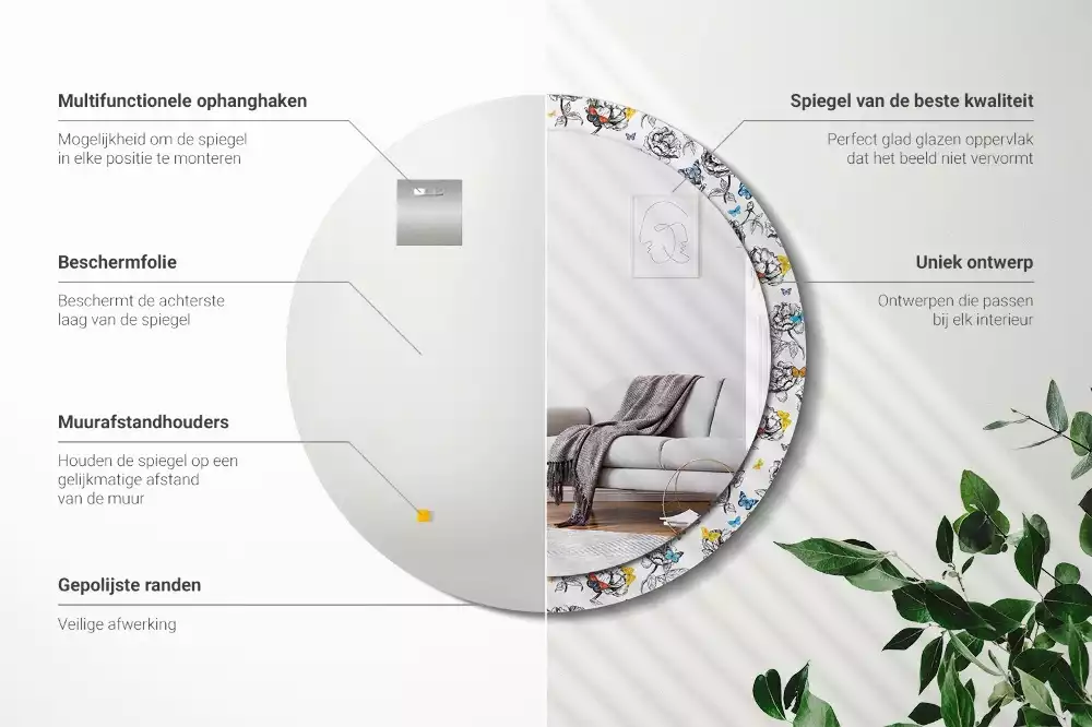 Oglindă rotundă imprimată Fluturi colorați