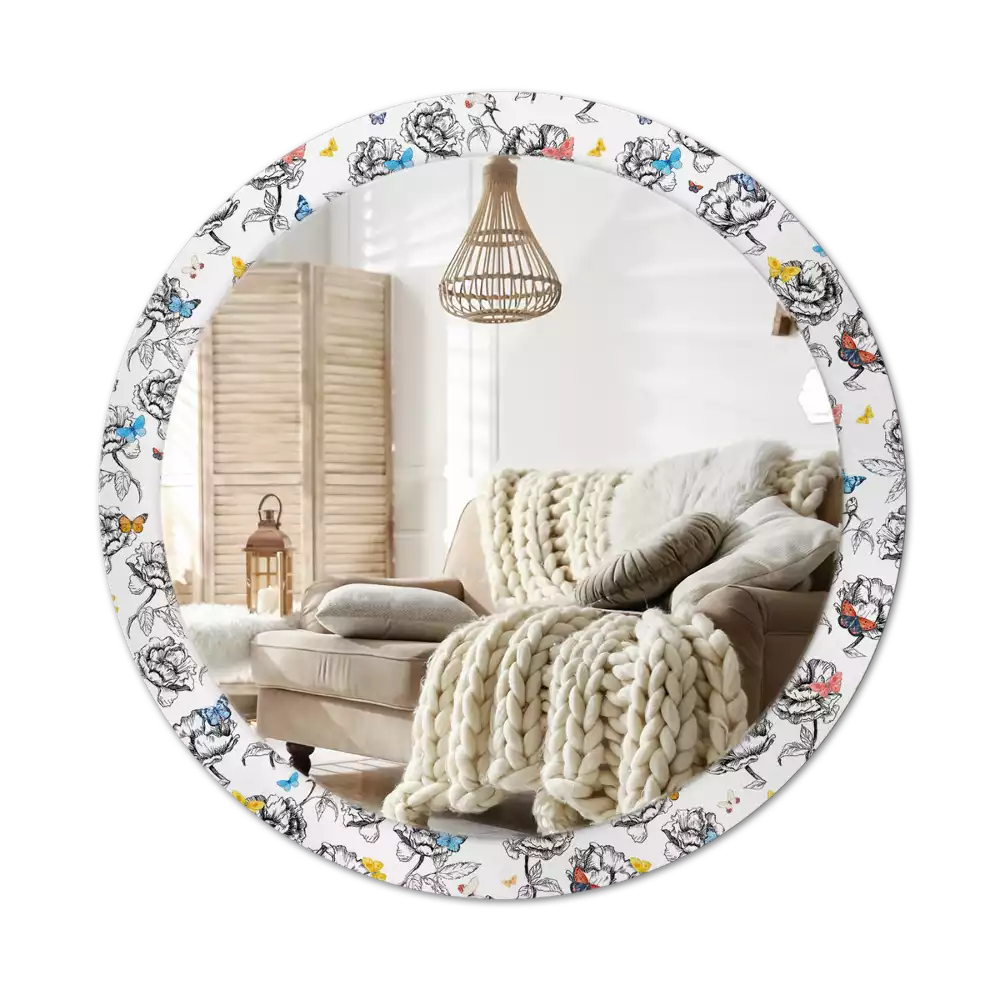 Oglindă rotundă imprimată Fluturi colorați