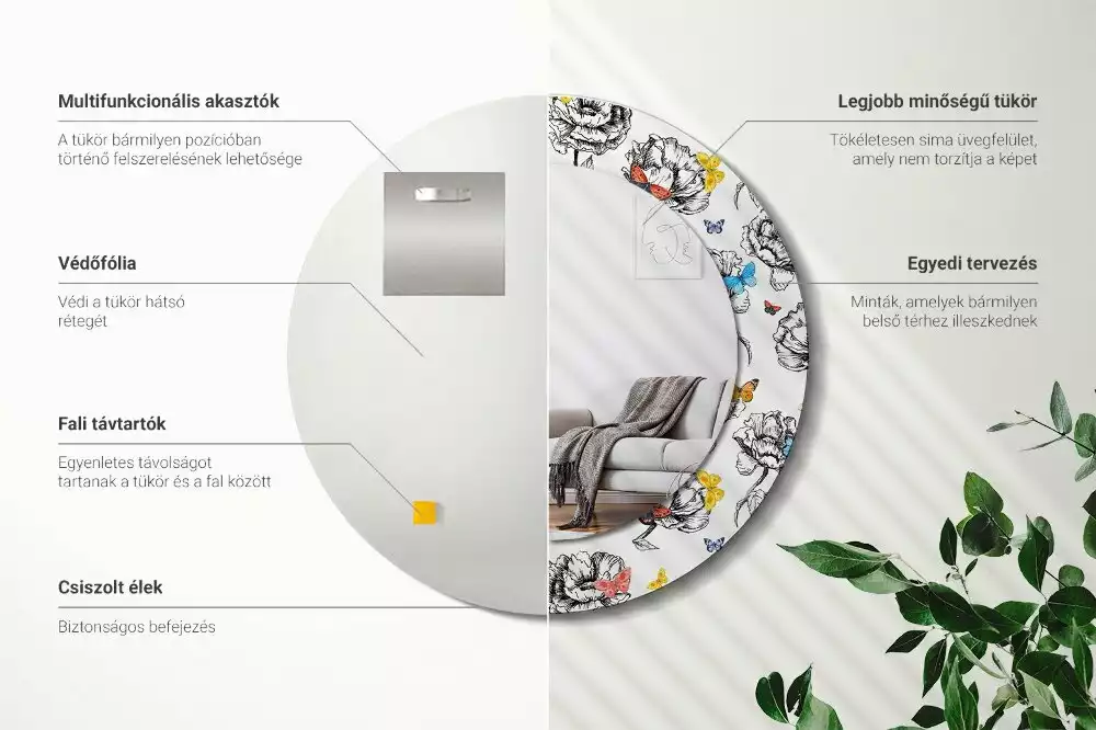 Oglindă rotundă imprimată Fluturi colorați