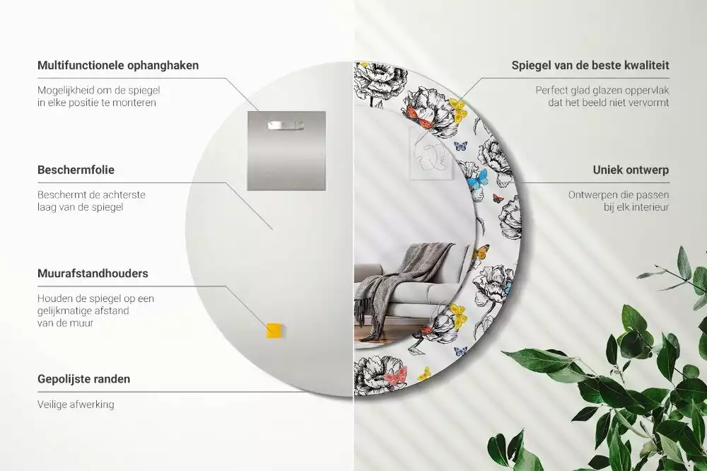 Oglindă rotundă imprimată Fluturi colorați