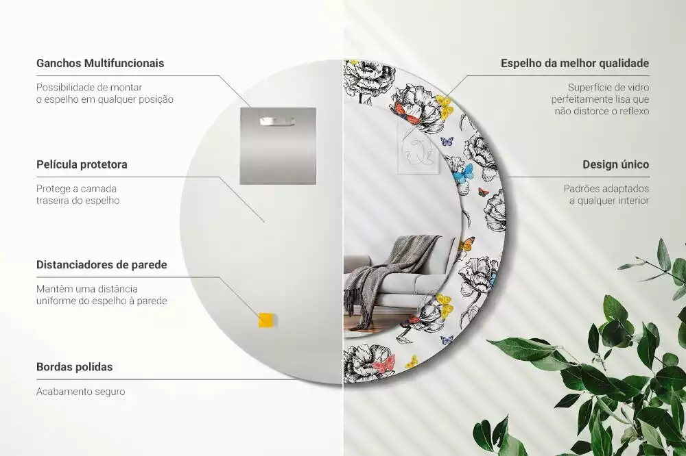 Oglindă rotundă imprimată Fluturi colorați