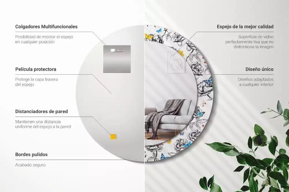 Oglindă rotundă imprimată Fluturi colorați