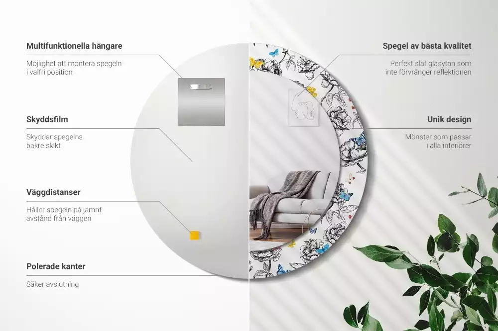 Oglindă rotundă imprimată Fluturi colorați