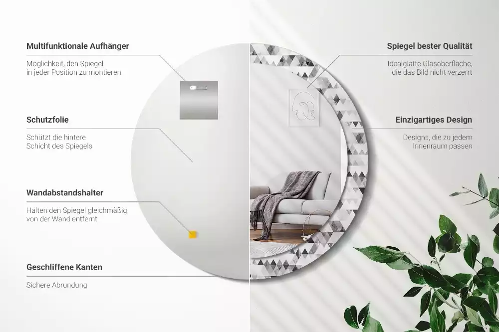 Oglindă rotundă imprimată Triunghiuri