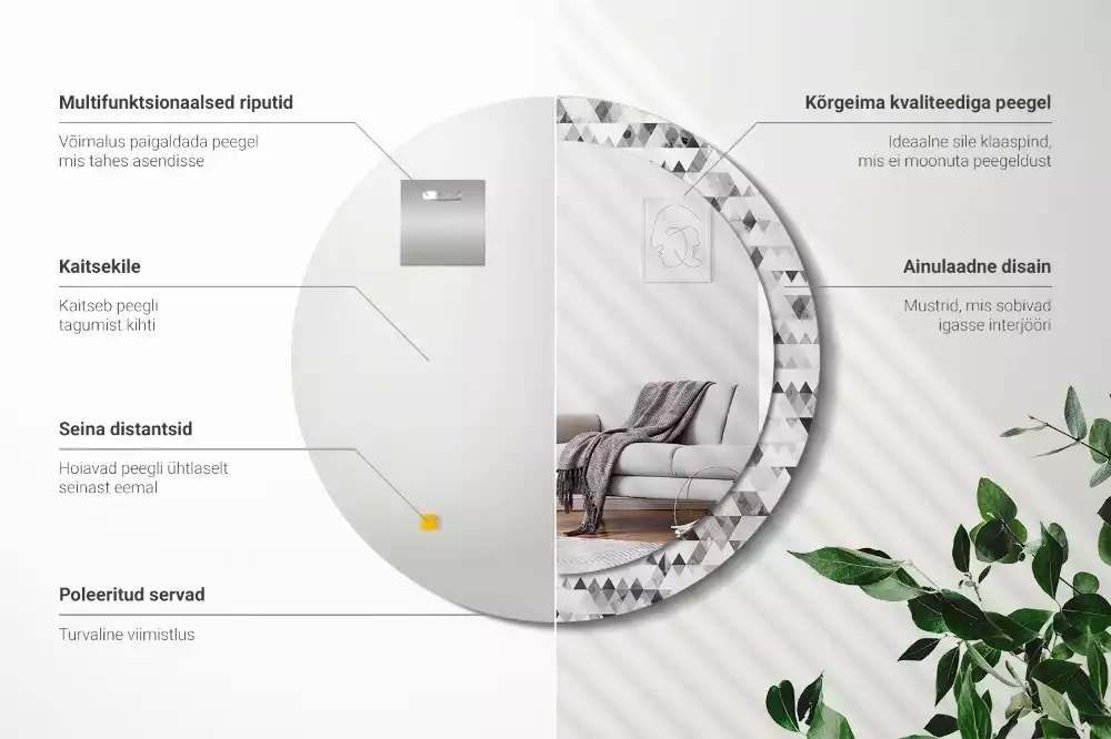 Oglindă rotundă imprimată Triunghiuri