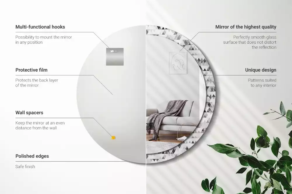 Oglindă rotundă imprimată Triunghiuri