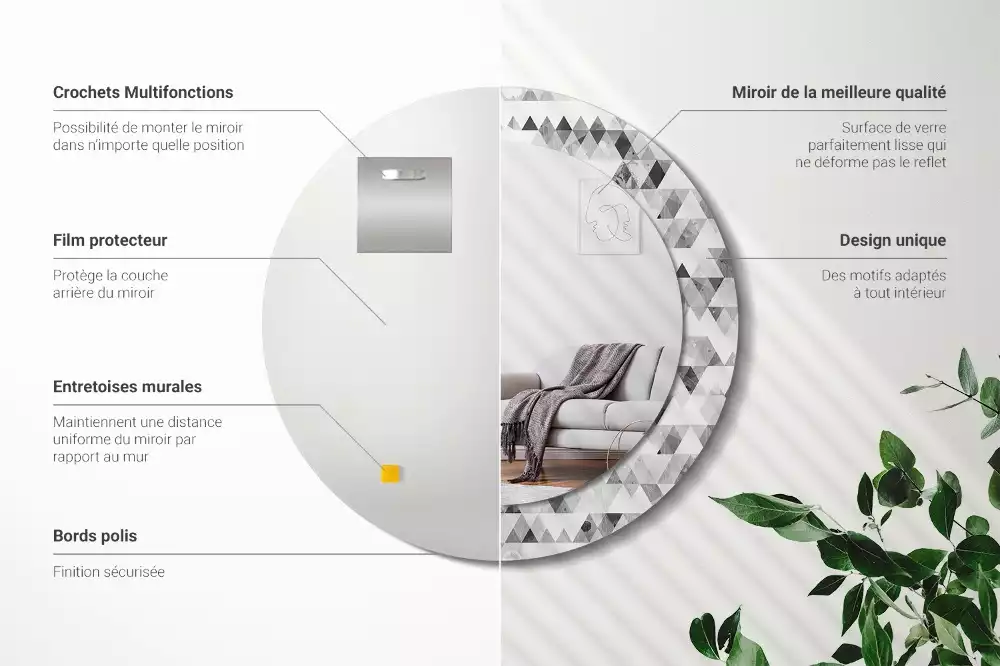 Oglindă rotundă imprimată Triunghiuri