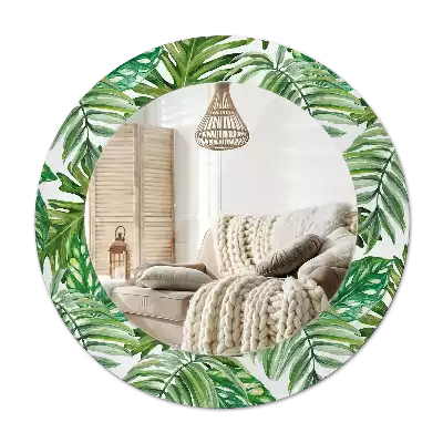 Oglindă cu decor rotundă Frunze din junglă