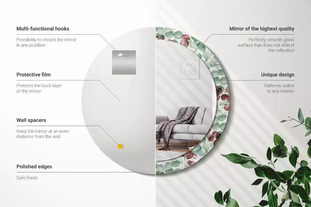 Oglindă rotundă ramă cu imprimeu Eucalipt