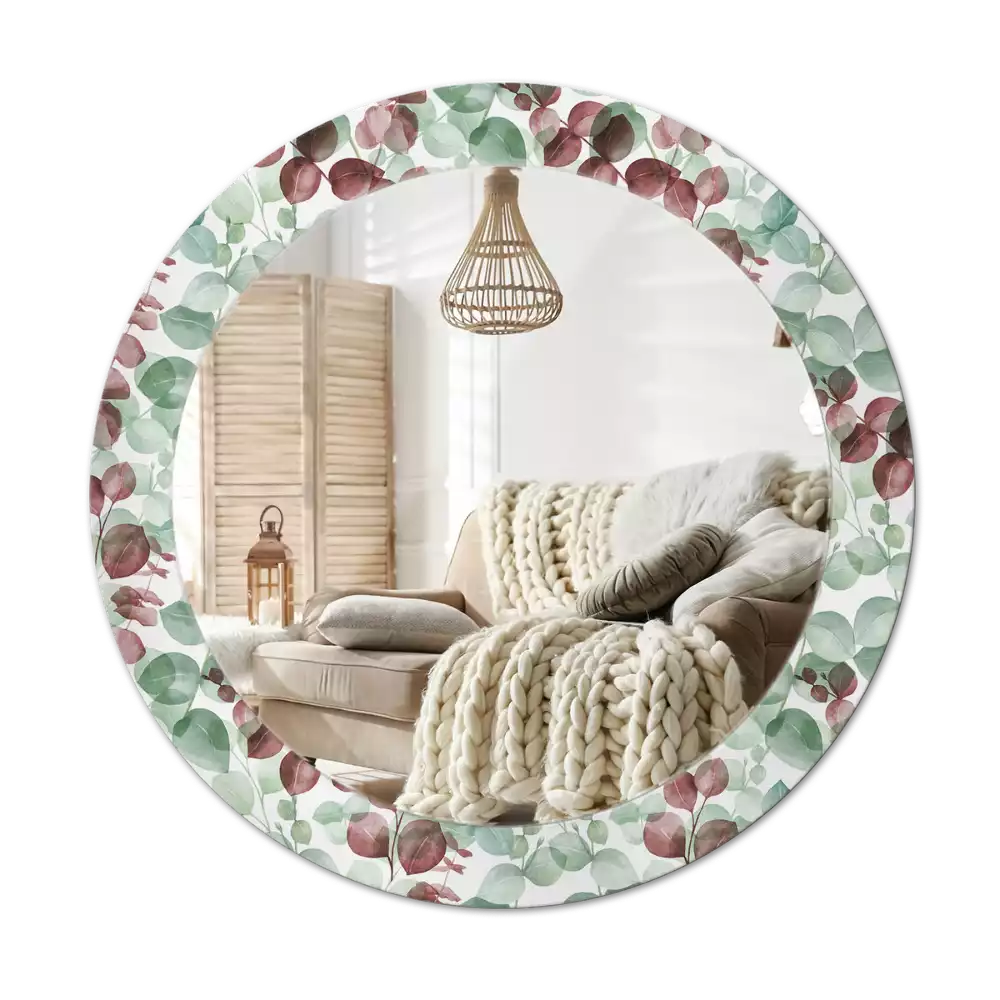 Oglindă rotundă ramă cu imprimeu Eucalipt