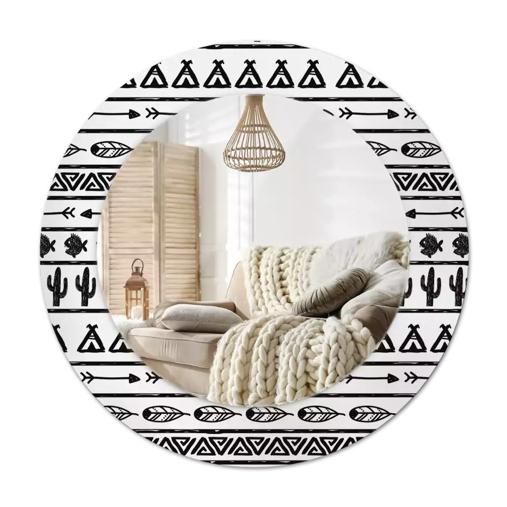 Oglindă rotundă imprimată Boho minimalist