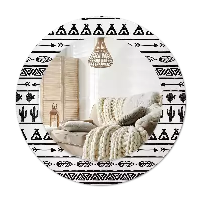 Oglindă rotundă imprimată Boho minimalist