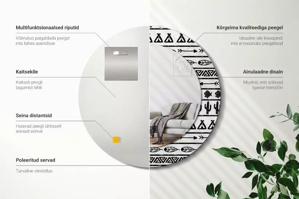 Oglindă rotundă imprimată Boho minimalist