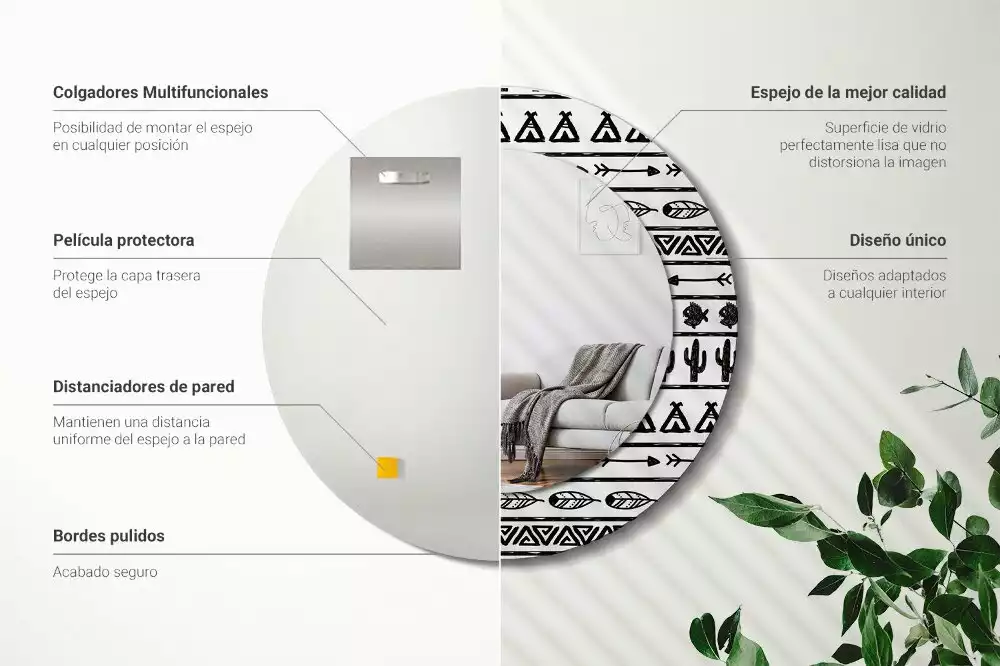 Oglindă rotundă imprimată Boho minimalist