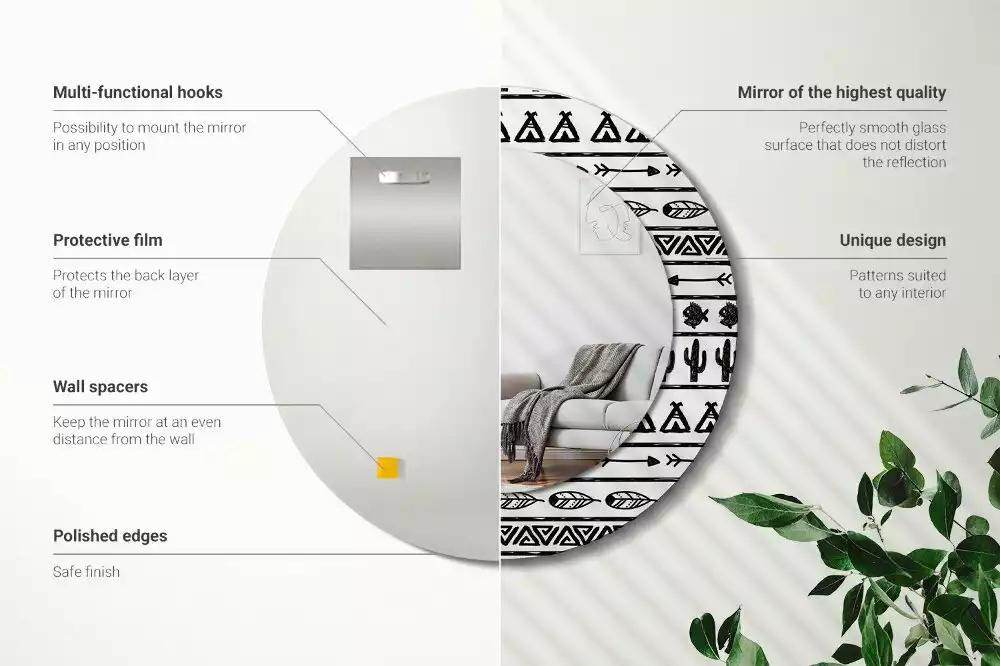 Oglindă rotundă imprimată Boho minimalist