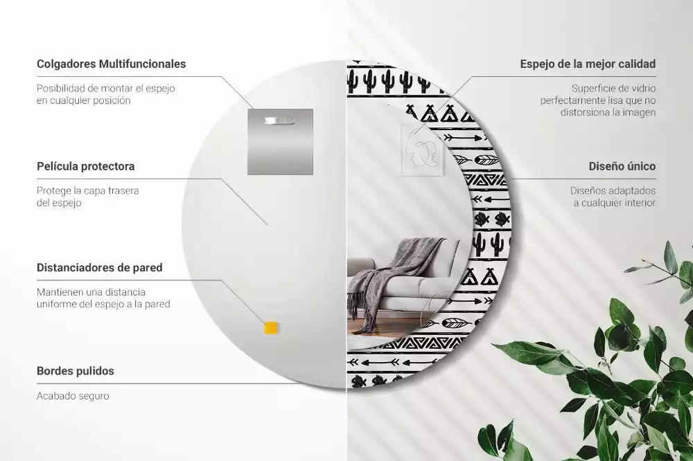 Oglindă rotundă imprimată Boho minimalist