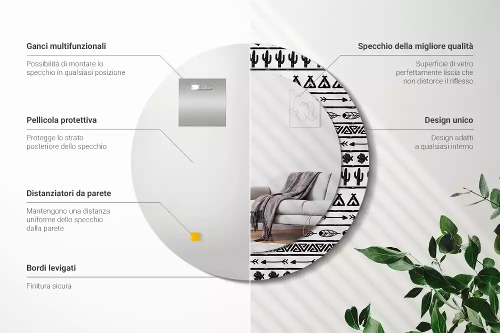 Oglindă rotundă imprimată Boho minimalist