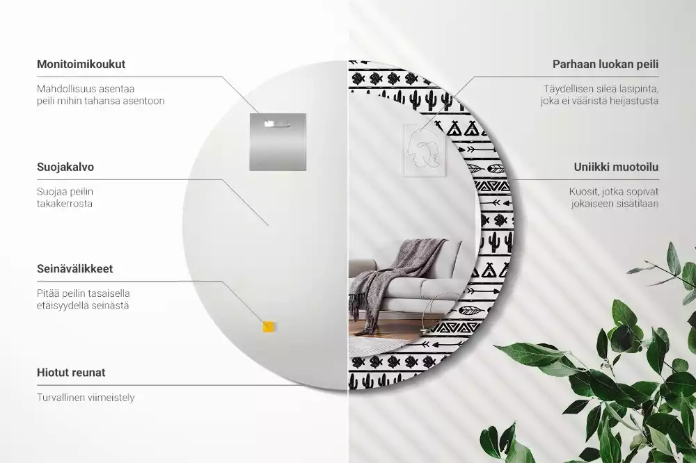 Oglindă rotundă imprimată Boho minimalist