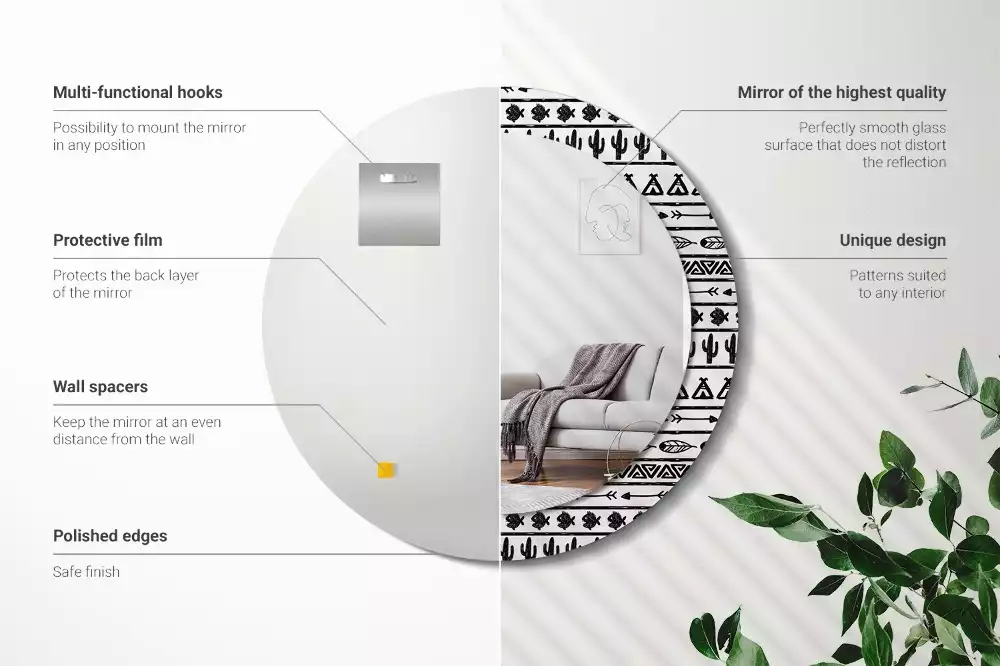 Oglindă rotundă imprimată Boho minimalist