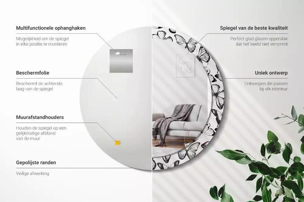 Oglindă cu decor rotundă Fluturi