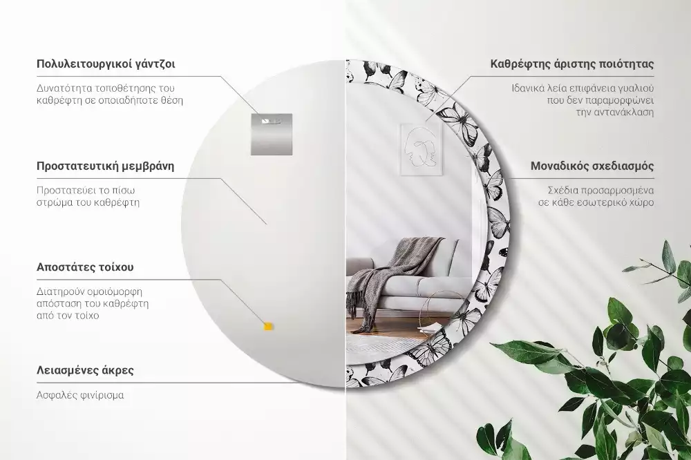 Oglindă cu decor rotundă Fluturi