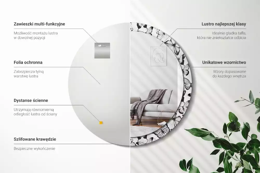 Oglindă cu decor rotundă Fluturi