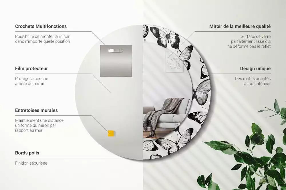 Oglindă cu decor rotundă Fluturi