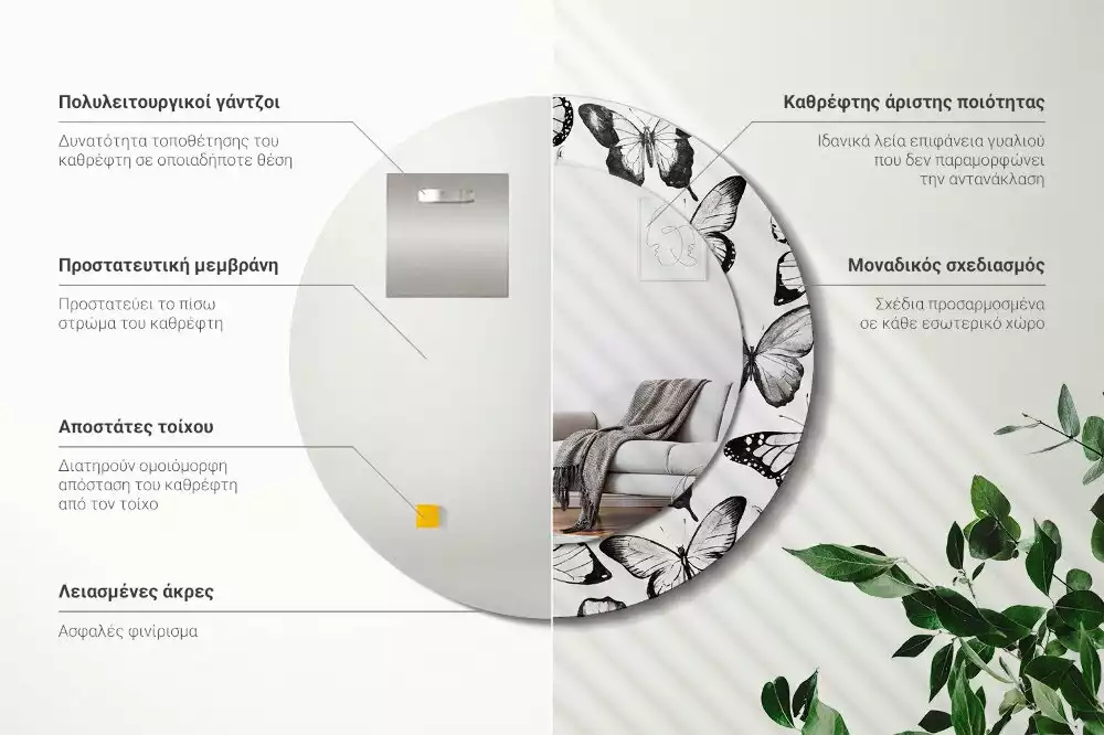 Oglindă cu decor rotundă Fluturi