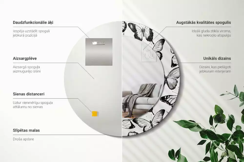 Oglindă cu decor rotundă Fluturi