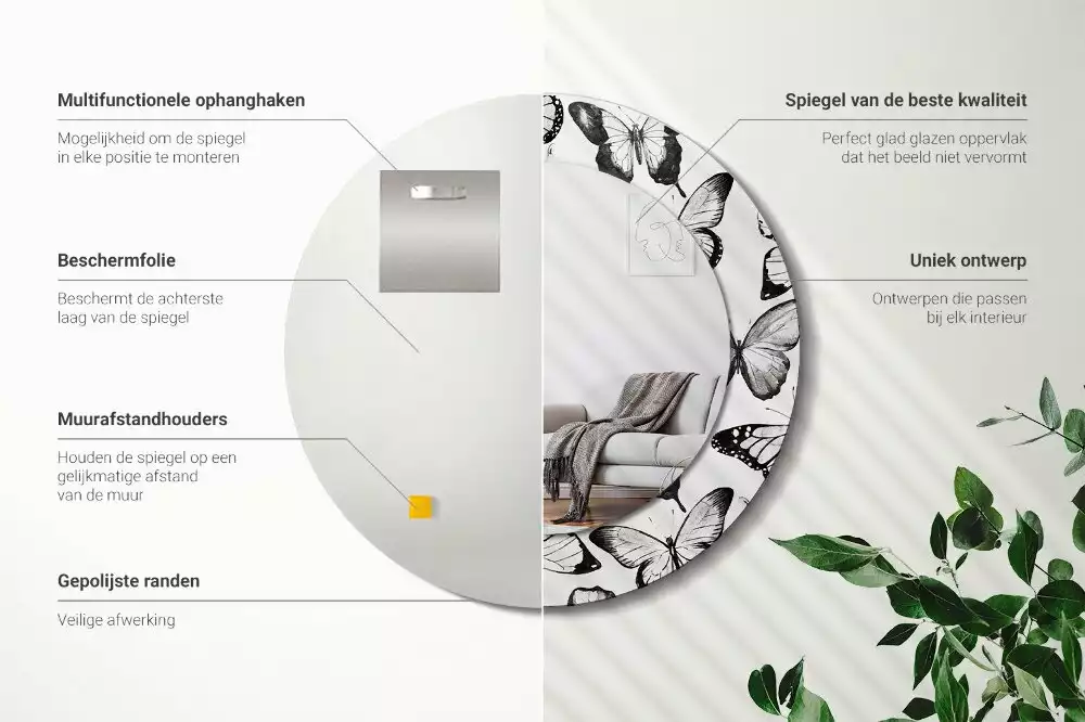 Oglindă cu decor rotundă Fluturi