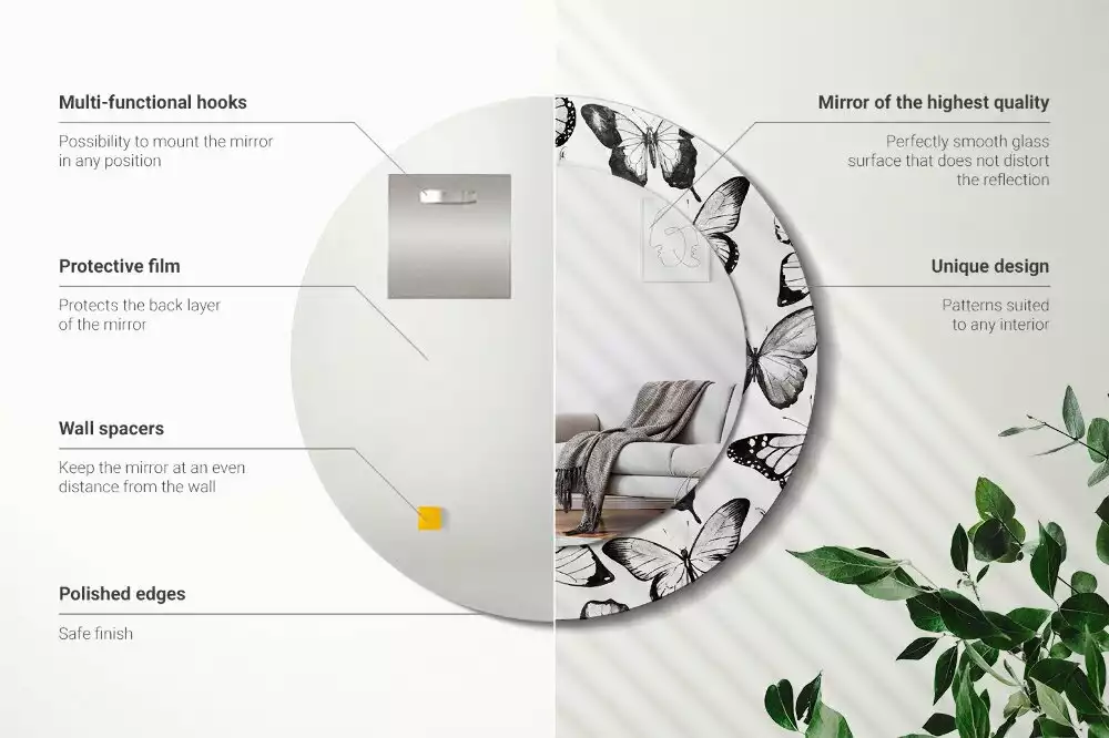 Oglindă cu decor rotundă Fluturi