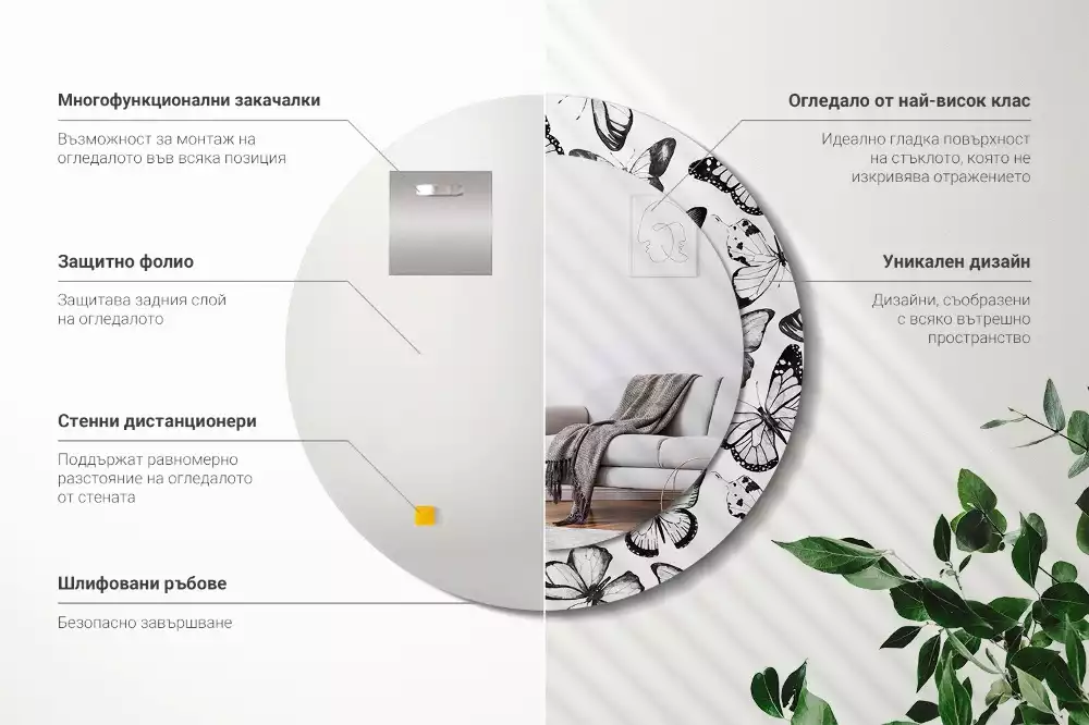 Oglindă cu decor rotundă Fluturi