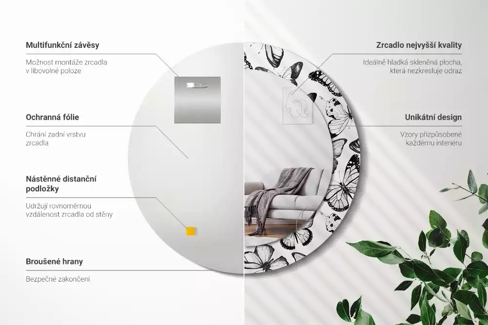 Oglindă cu decor rotundă Fluturi