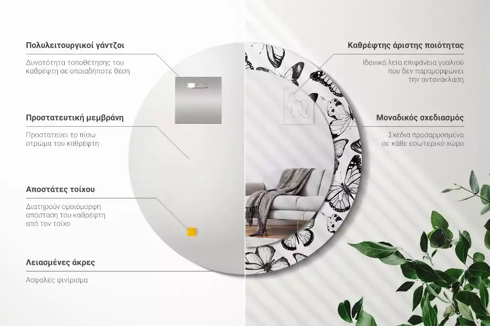 Oglindă cu decor rotundă Fluturi