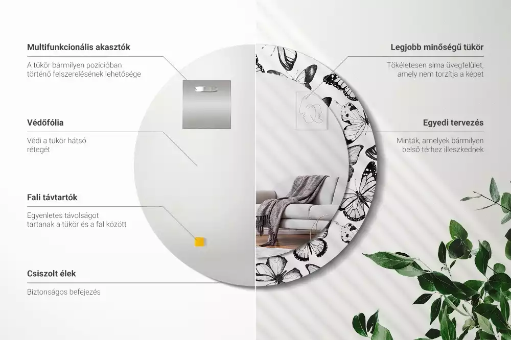 Oglindă cu decor rotundă Fluturi