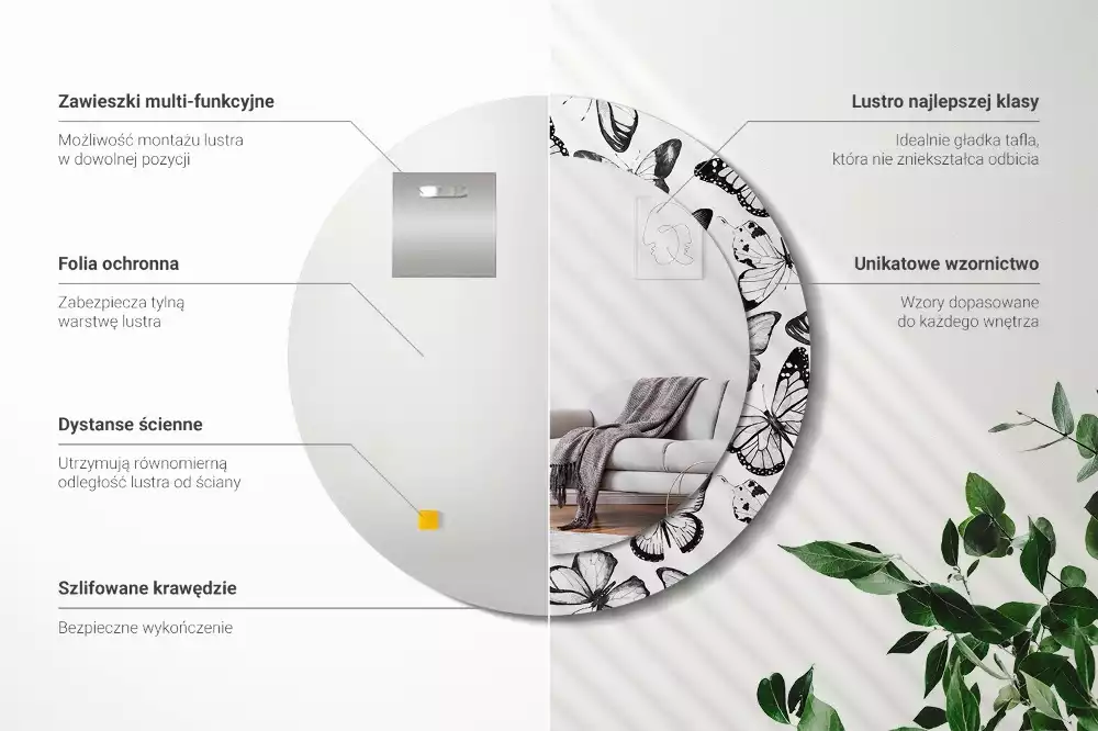 Oglindă cu decor rotundă Fluturi