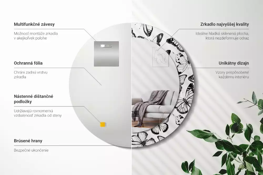 Oglindă cu decor rotundă Fluturi