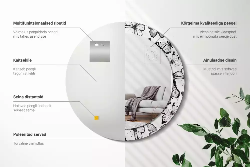 Oglindă cu decor rotundă Fluturi