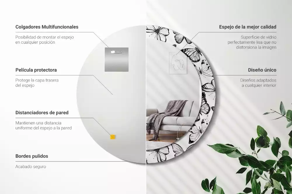 Oglindă cu decor rotundă Fluturi