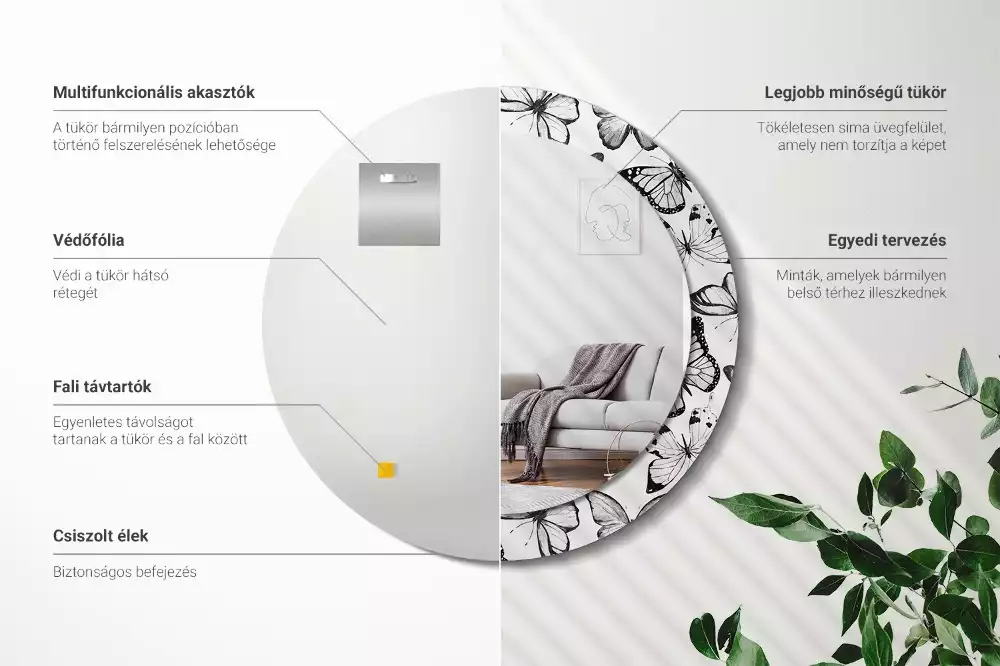 Oglindă cu decor rotundă Fluturi