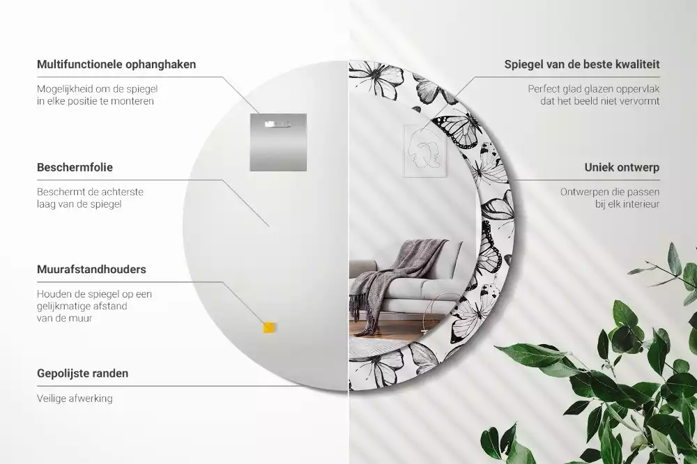 Oglindă cu decor rotundă Fluturi