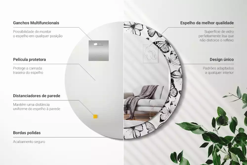 Oglindă cu decor rotundă Fluturi