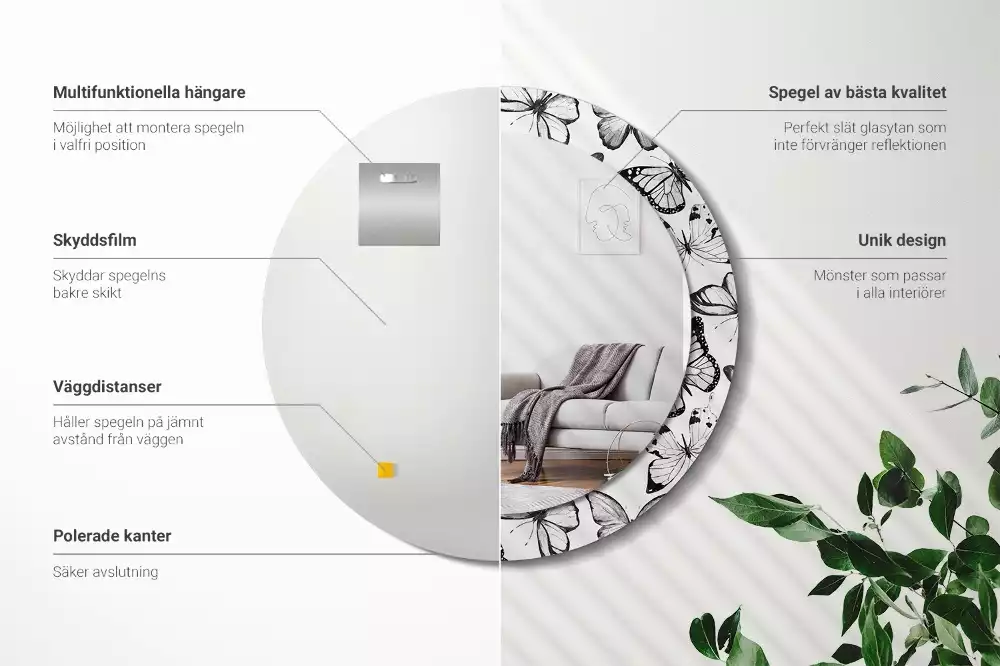 Oglindă cu decor rotundă Fluturi